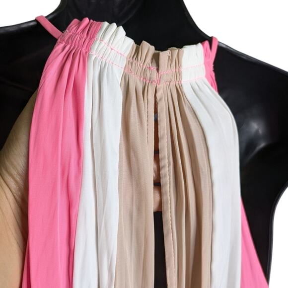 NEW Ramy Brook Kat Mini Dress Small High Neck Colorblock Belted Pink Cocktail - Picture 8 of 11